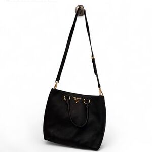 Prada Black Leather Tote with Gold Accents and removable strap
